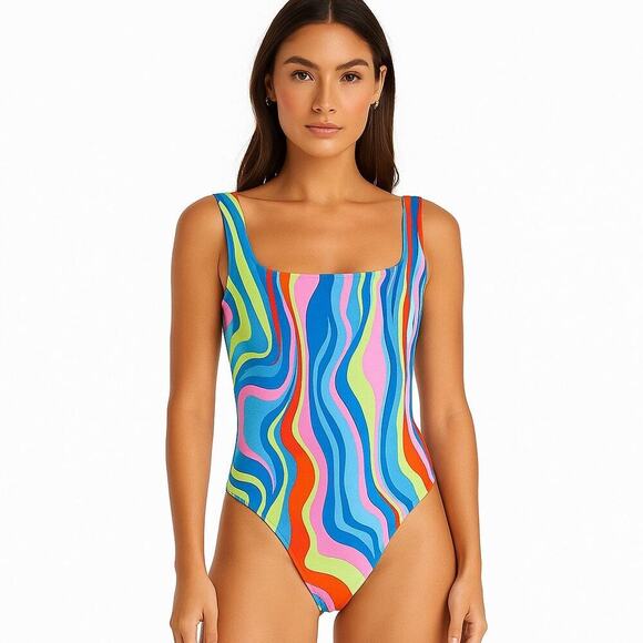 Le Lis Tops - NEW- NWT Le Lis Multicolor Wavy Print Bodysuit Size S